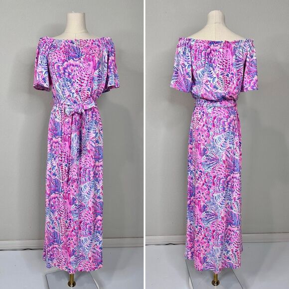 Lilly Pulitzer Moriah Off Shoulder Midi Dress S Preppy Coastal Resort Boho - Picture 7 of 16